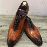 Handmade Mens Classic Narrow Toe Two Tone Lace Up Handmade Shoes - Thumbnail 1