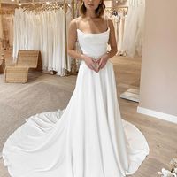 Elegant A Line Cowl Neck Spaghetti Straps White Satin Wedding Dresses - Thumbnail 1
