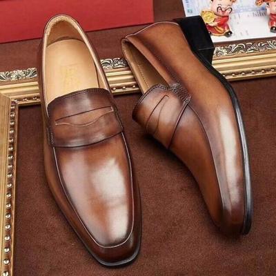 Men classic brown leather loafers office shoes handmade collection