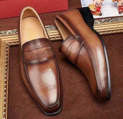 Men Classic Brown Leather Loafers Office Shoes Handmade Collection