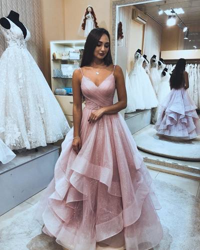 Princess Pink Tulle Long Prom Dress,Backless Prom Dresses,Layered Tulle Evening Dresses,876