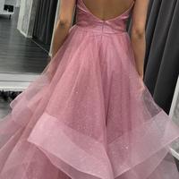 Princess Pink Tulle Long Prom Dress,Backless Prom Dresses,Layered Tulle Evening Dresses,876 - Thumbnail 2