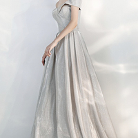 Shiny A line off shoulder prom dress simple evening dress - Thumbnail 1