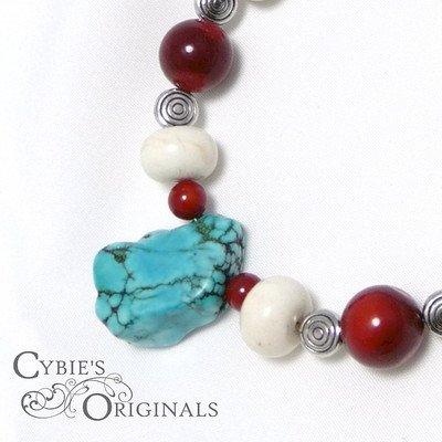 Turquoise magnesite and coral set
