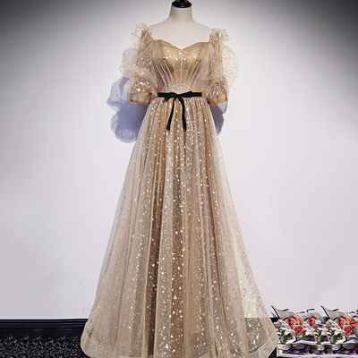 Cute tulle long a line prom dress evening dress - Thumbnail 5