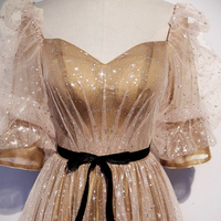 Cute tulle long A line prom dress evening dress - Thumbnail 1