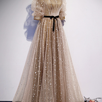 Cute tulle long A line prom dress evening dress - Thumbnail 3