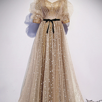 Cute tulle long A line prom dress evening dress - Thumbnail 4