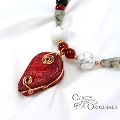 Coral copper wrapped necklace - Thumbnail 1
