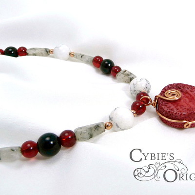 Coral copper wrapped necklace