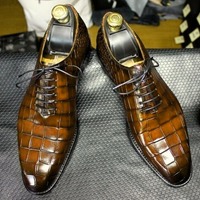 Sale Handmade Alligator Skin Two Tone Office Formal Wear Lace Up Shoes - Thumbnail 1