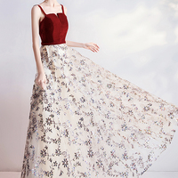 Shiny tulle sequins long prom dress evening dress - Thumbnail 5