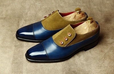 Handmade Men's Blue Green Cap Toe Leather Suede Button Shoes, Men Designer Shoes