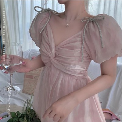 Beautiful french style pink lace chiffon kawaii dress - Thumbnail 3