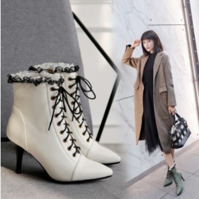 Lace ruffles high heels ankle boots - Thumbnail 4
