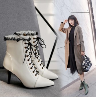 Lace Ruffles High Heels Ankle Boots