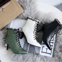 Lace Ruffles High Heels Ankle Boots - Thumbnail 1
