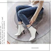 Lace Ruffles High Heels Ankle Boots - Thumbnail 2