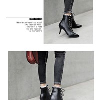 Lace Ruffles High Heels Ankle Boots - Thumbnail 7
