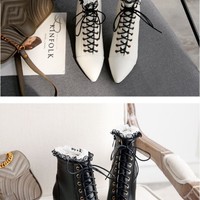 Lace Ruffles High Heels Ankle Boots - Thumbnail 4