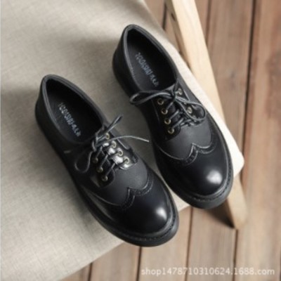 Vintage retro leather black  lace up oxford shoes - Thumbnail 4
