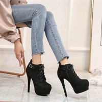 Lace up Water Proof High Heels Gothic Platform Boots - Thumbnail 3