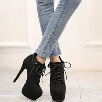 Lace up Water Proof High Heels Gothic Platform Boots - Thumbnail 4