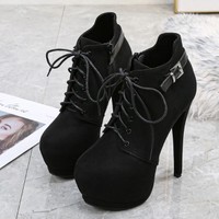 Lace up Water Proof High Heels Gothic Platform Boots - Thumbnail 5
