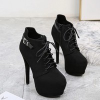 Lace up Water Proof High Heels Gothic Platform Boots - Thumbnail 7