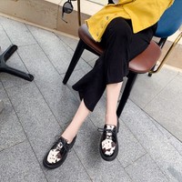 Vintage Leather Cow Pattern Lace up Casual Shoes - Thumbnail 1