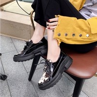 Vintage Leather Cow Pattern Lace up Casual Shoes - Thumbnail 5