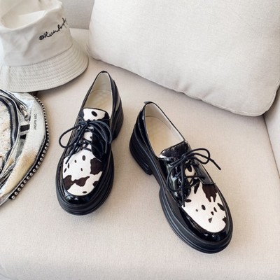 Vintage leather cow pattern lace up casual shoes - Thumbnail 5