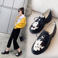 Vintage Leather Cow Pattern Lace up Casual Shoes - Thumbnail 8