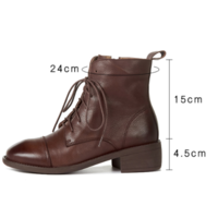Autumn and Winter Stylish Leather Lace up Classic Ankle Boots - Thumbnail 7