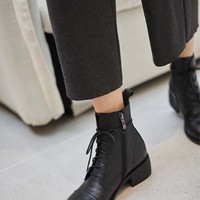 Autumn and Winter Stylish Leather Lace up Classic Ankle Boots - Thumbnail 3