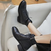 Autumn and Winter Stylish Leather Lace up Classic Ankle Boots - Thumbnail 4