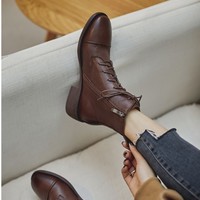 Autumn and Winter Stylish Leather Lace up Classic Ankle Boots - Thumbnail 5