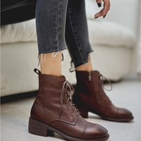 Autumn and Winter Stylish Leather Lace up Classic Ankle Boots - Thumbnail 8