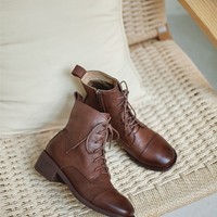 Autumn and Winter Stylish Leather Lace up Classic Ankle Boots - Thumbnail 9