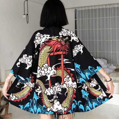 Japanese kawaii dragon print cardigan kimono
