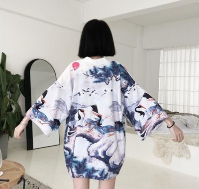 White Crane Women's Japanese Kimono