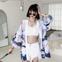 White Crane Women's Japanese Kimono - Thumbnail 6
