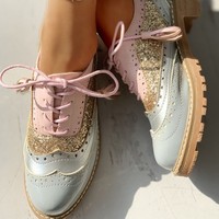 Casual Leather Lace up Patchwork Oxford Shoes - Thumbnail 3