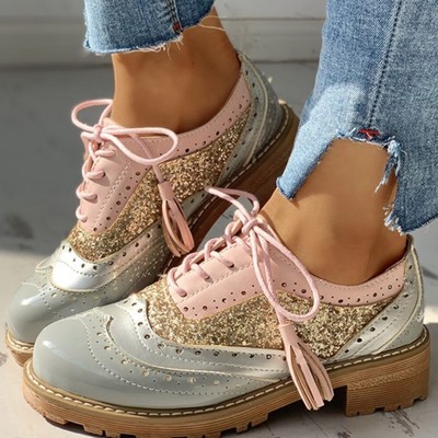 Casual leather lace up patchwork oxford shoes - Thumbnail 4