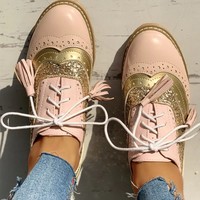 Casual Leather Lace up Patchwork Oxford Shoes - Thumbnail 7