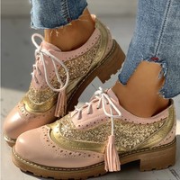 Casual Leather Lace up Patchwork Oxford Shoes - Thumbnail 8
