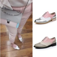 Stylish Genuine Leather Flat Oxford Shoes - Thumbnail 1