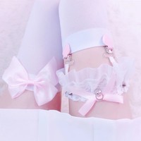 Pink Bow Thigh High Silk Stockings - Thumbnail 2