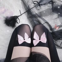 Pink Bow Thigh High Silk Stockings - Thumbnail 5