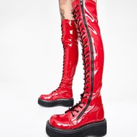 Side Zip Lace up Gothic Thigh High Boots - Thumbnail 2
